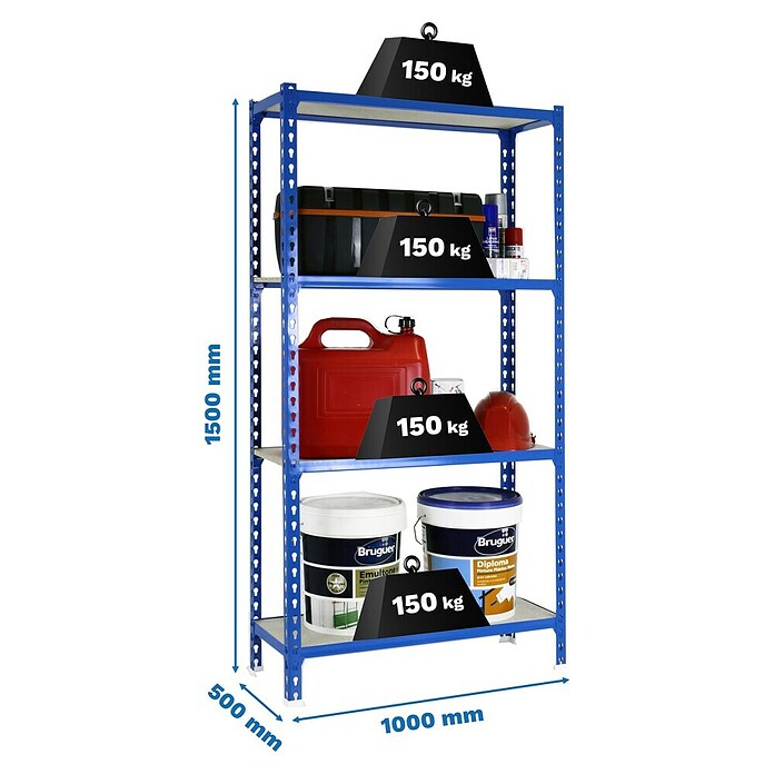 Simonrack Maderclick Metallregal Maderclick Plus (H x B x T: 150 x 100 x 50 cm, Traglast pro Boden: 150 kg, Anzahl Böden: 4 Stk., Stecken, Blau) | BAUHAUS