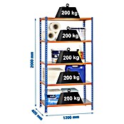 Simonrack Simonclick Estantería metálica Megaplus (Al x An x Pr: 200 x 120 x 40 cm, Capacidad de carga por balda: 200 kg, Número de baldas: 5 ud., Inserción, Azul/Naranja/Galvanizado) | BAUHAUS