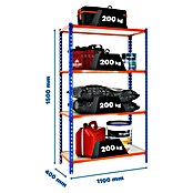 Simonrack Maderclick Estantería metálica Superplus (Al x An x Pr: 150 x 110 x 40 cm, Capacidad de carga por balda: 200 kg, Número de baldas: 4 ud., Inserción, Azul/Naranja/Madera) | BAUHAUS