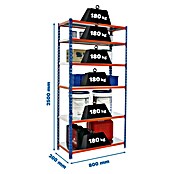 Simonrack Simonclick Metallregal Simonclick Mini (H x B x T: 250 x 80 x 30 cm, Traglast pro Boden: 180 kg, Anzahl Böden: 6 Stk., Stecken, Blau/Orange) | BAUHAUS