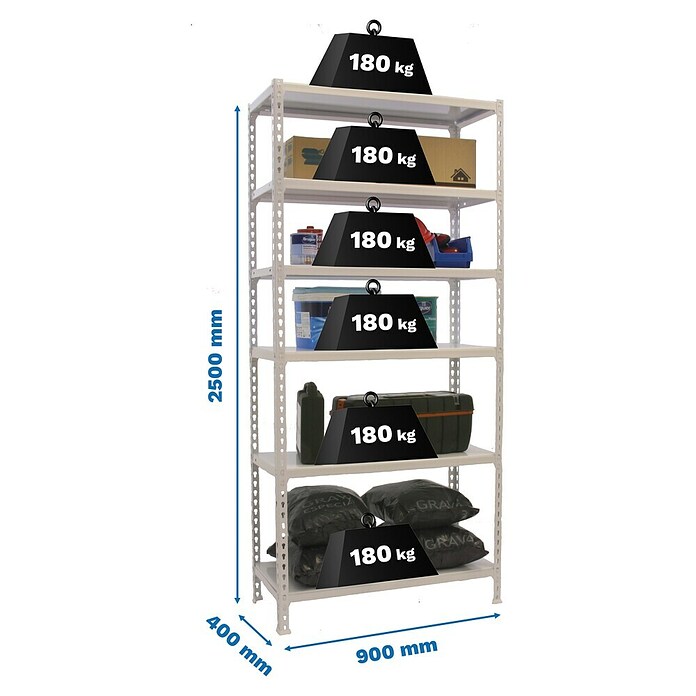 Simonrack Simonclick Estantería metálica (Al x An x Pr: 250 x 90 x 40 cm, Capacidad de carga por balda: 180 kg, Número de baldas: 6 ud., Inserción, Blanco) | BAUHAUS