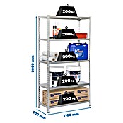 Simonrack Simonclick Metallregal Simonclick Super Plus (H x B x T: 200 x 110 x 30 cm, Traglast pro Boden: 200 kg, Anzahl Böden: 5 Stk., Stecken, Silber) | BAUHAUS
