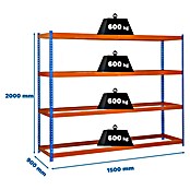 Simonrack Simonforte Estantería para cargas pesadas (Al x An x Pr: 200 x 150 x 90 cm, Número de baldas: 4 ud., Inserción, Azul/Naranja, Capacidad de carga por balda: 600 kg) | BAUHAUS