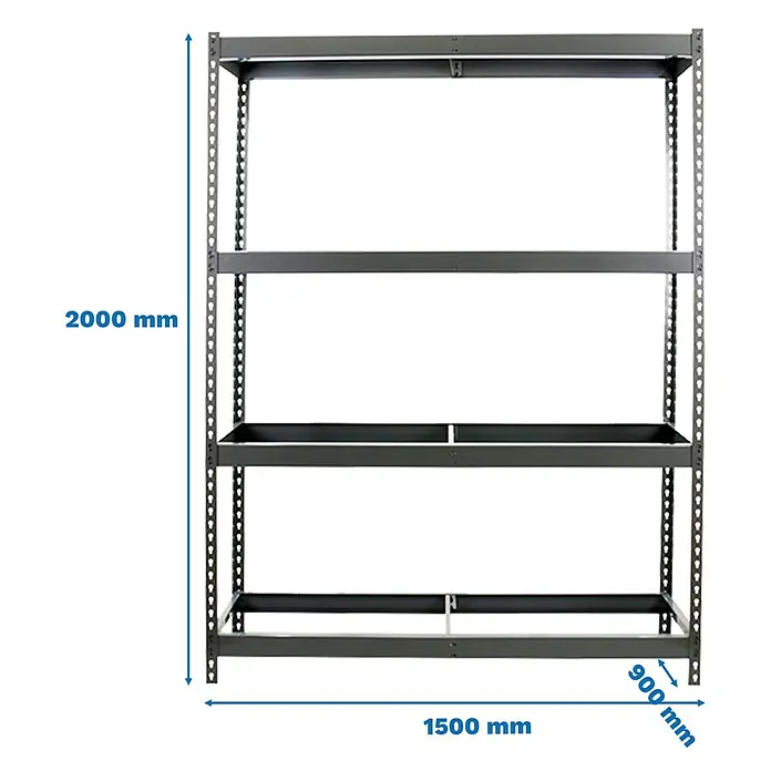 Simonrack Simonforte Estantería para cargas pesadas - Al x An x Pr: 200 x 150 x 90 cm, Número de baldas: 4 ud., Inserción, Gris, Capacidad de carga por balda: 600 kg - Estantería metálica gris oscuro con 4 baldas, 2000x1500x900 mm.