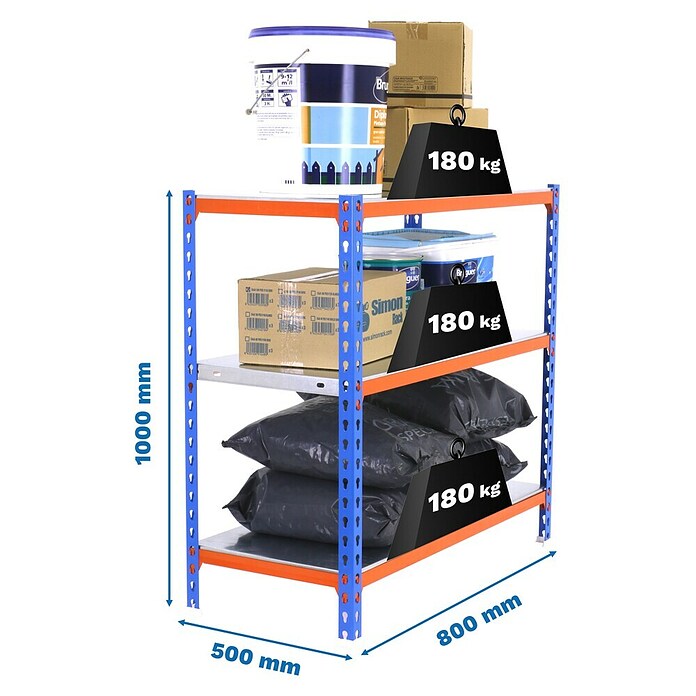 Simonrack Simonclick Estantería metálica Mini (Al x An x Pr: 100 x 80 x 50 cm, Capacidad de carga por balda: 180 kg, Número de baldas: 3 ud., Inserción, Azul/Naranja) | BAUHAUS