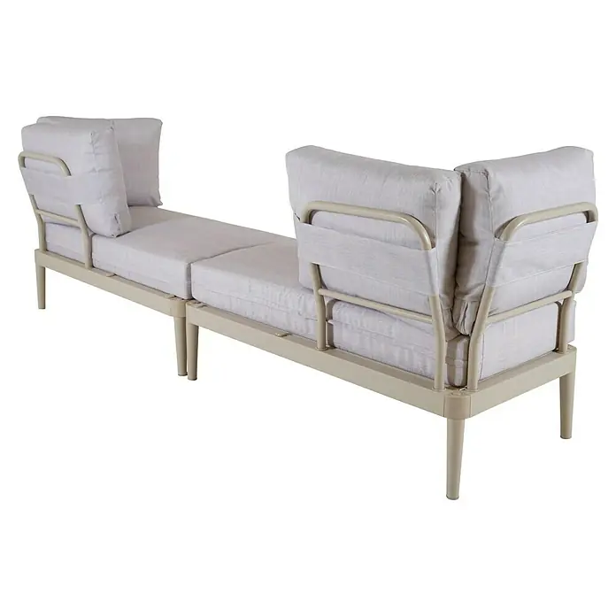 Bonlay Loungesofa Luna - B x T x H: 118 x 58 x 83 cm, Aluminium, Textilene, Sandbeige - Modulares Outdoor-Lounge-Sofa mit hellgrauen Kissen und beigem Metallrahmen.