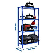 Simonrack Simonclick Metallregal Simonclick Super Plus (H x B x T: 150 x 110 x 50 cm, Traglast pro Boden: 200 kg, Anzahl Böden: 4 Stk., Stecken, Blau/Silber) | BAUHAUS