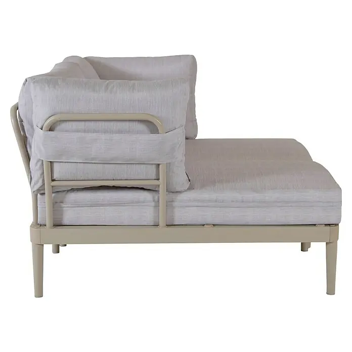 Bonlay Loungesofa Luna - B x T x H: 118 x 58 x 83 cm, Aluminium, Textilene, Sandbeige - Hellgraue Outdoor-Récamiere mit beigem Metallrahmen und dicken Polstern.