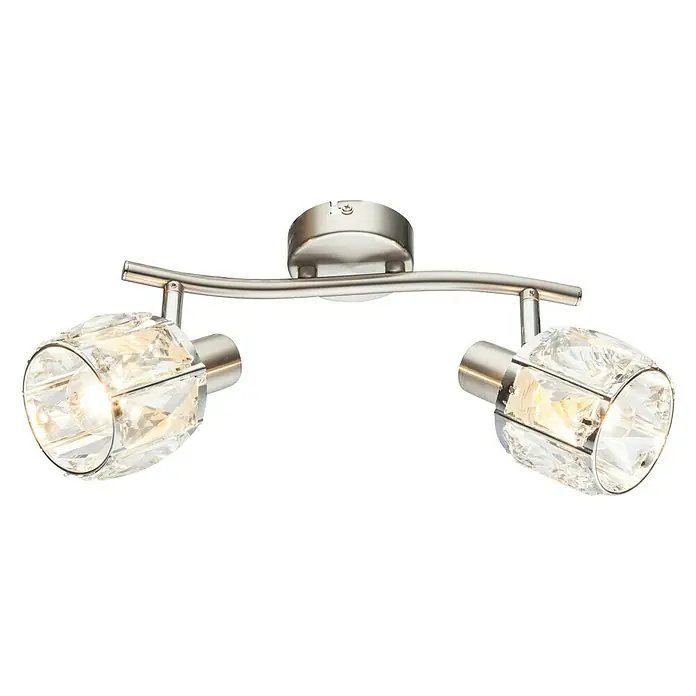 Tween Light Deckenstrahler Diamant - 80 W, Nickel matt, E14, 2 Stk. - Diese Deckenleuchte mit zwei Strahlern verfügt über Kristallschirme und ein elegantes Design in gebürstetem Nickel. Perfekt für moderne Innenräume.