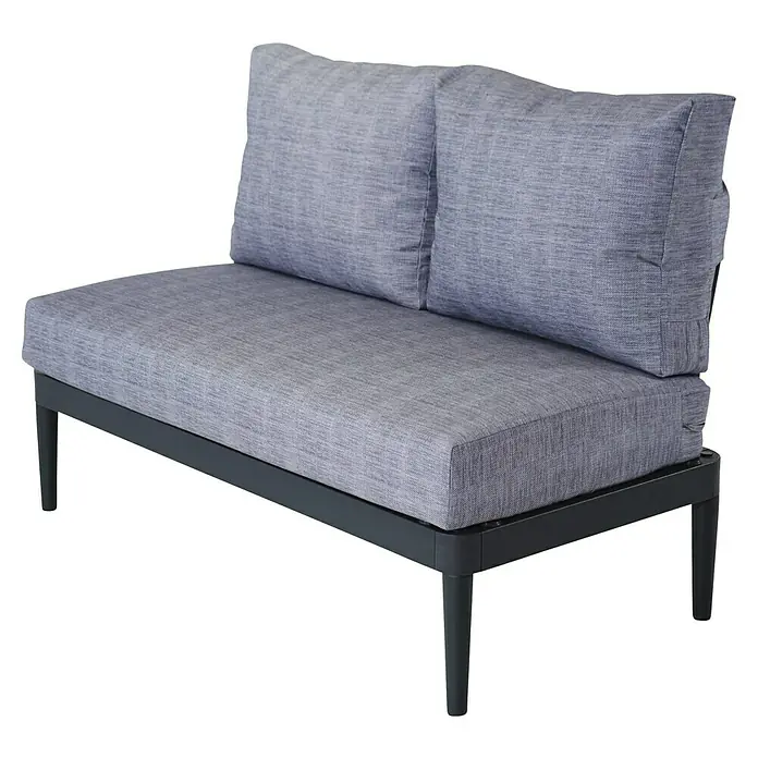 Bonlay Loungesofa Luna - B x T x H: 118 x 58 x 83 cm, Aluminium, Textilene, Anthrazit/Blau - Graues Sofa mit Kissen und Metallgestell für den Außenbereich. Ideal für Garten oder Terrasse.