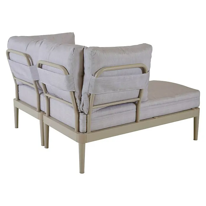 Bonlay Loungesofa Luna - B x T x H: 118 x 58 x 83 cm, Aluminium, Textilene, Sandbeige - Helles graues modulares Outdoor-Ecksofa mit beigem Metallrahmen.