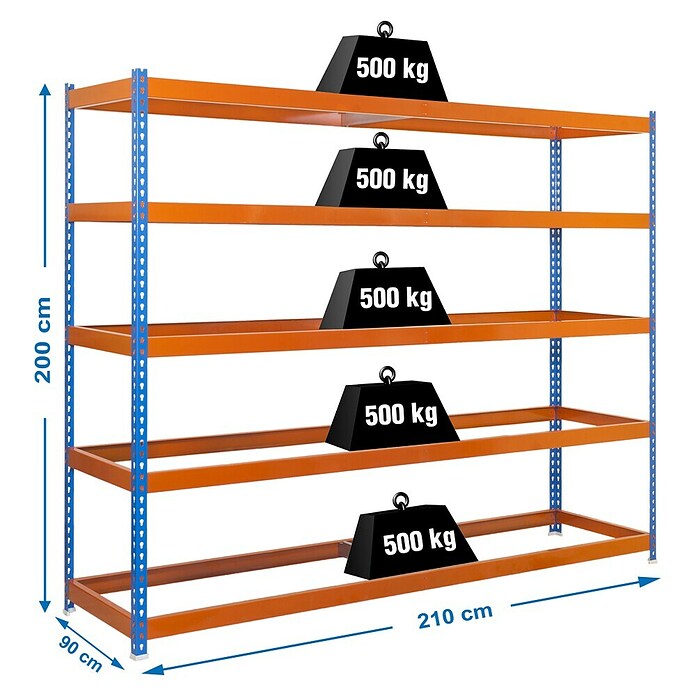 Simonrack Simonforte Estantería para cargas pesadas (Al x An x Pr: 200 x 210 x 90 cm, Número de baldas: 5 ud., Inserción, Azul/Naranja, Capacidad de carga por balda: 600 kg) | BAUHAUS