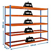 Simonrack Simonforte Estantería para cargas pesadas (Al x An x Pr: 200 x 210 x 90 cm, Número de baldas: 5 ud., Inserción, Azul/Naranja, Capacidad de carga por balda: 600 kg) | BAUHAUS