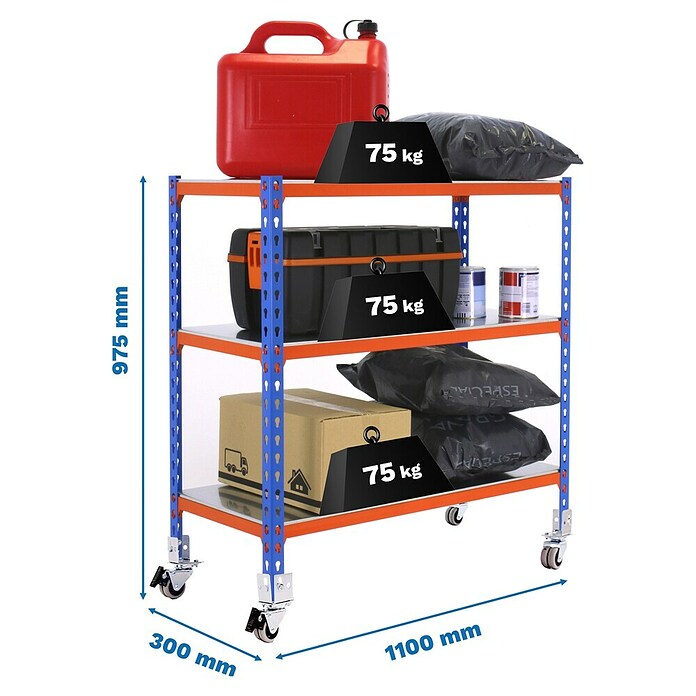 Simonrack Simonclick Estantería metálica Mobile Superplus (Al x An x Pr: 90 x 110 x 30 cm, Capacidad de carga: 225 kg, Número de baldas: 3 ud., Inserción, Blanco) | BAUHAUS