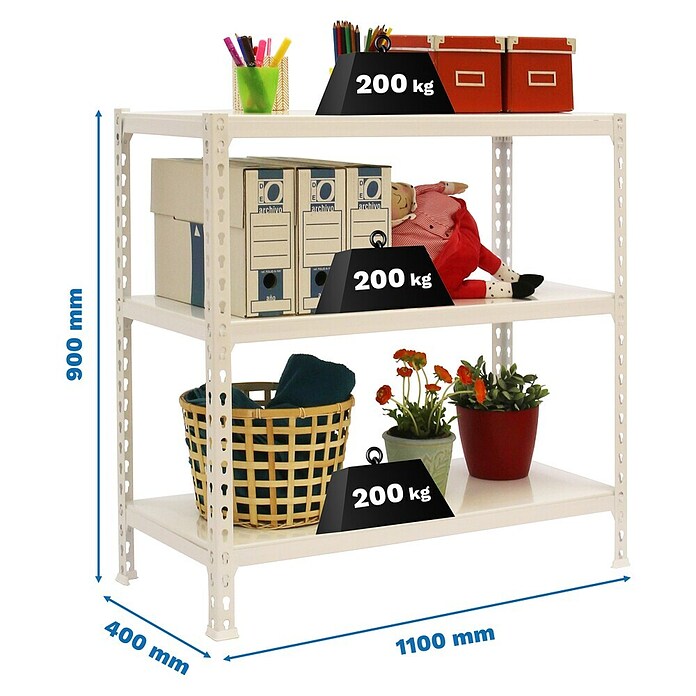 Simonrack Simonclick Estantería metálica Superplus (Al x An x Pr: 90 x 110 x 40 cm, Capacidad de carga por balda: 200 kg, Número de baldas: 3 ud., Inserción, Blanco) | BAUHAUS