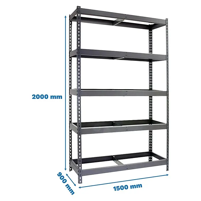 Simonrack Simonforte Estantería para cargas pesadas - Al x An x Pr: 200 x 150 x 90 cm, Número de baldas: 5 ud., Inserción, Gris, Capacidad de carga por balda: 600 kg - Estantería metálica gris robusta de 5 baldas para uso intensivo. Medidas: 2000mm Al x 1500mm An x 900mm Prof.