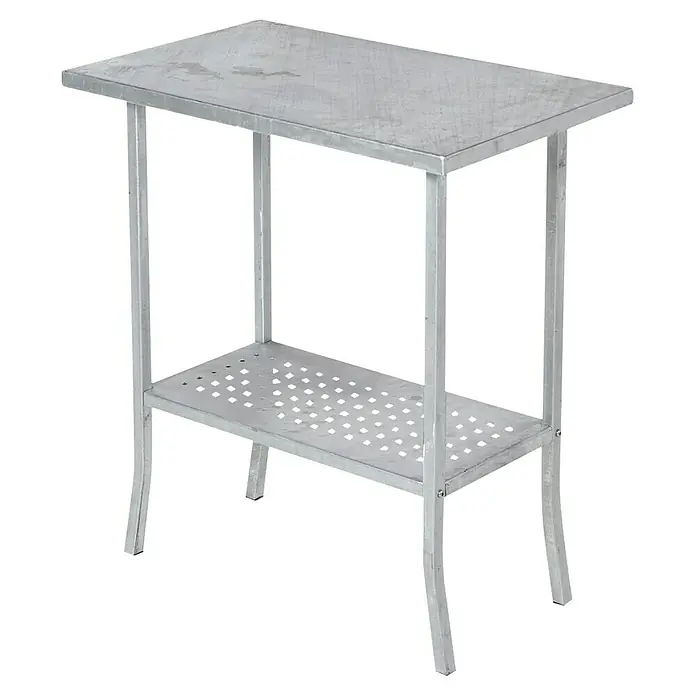 Plus Gartentisch / Pflanztisch - 75 x 45 x 80 cm - Metalltisch mit rechteckiger Tischplatte und einer perforierten Ablagefläche unten, ideal für den Innen- und Außenbereich.