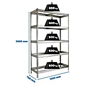Simonrack Simonforte Estantería para cargas pesadas (Al x An x Pr: 200 x 150 x 75 cm, Número de baldas: 5 ud., Inserción, Galvanizado, Capacidad de carga por balda: 600 kg) | BAUHAUS