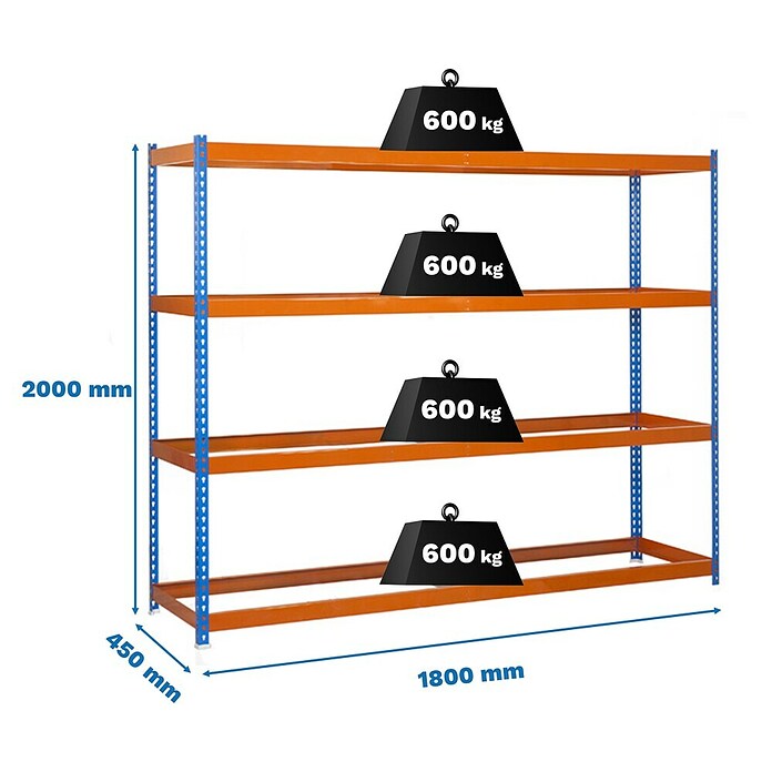 Simonrack Simonforte Estantería para cargas pesadas (Al x An x Pr: 200 x 180 x 45 cm, Número de baldas: 4 ud., Inserción, Azul/Naranja, Capacidad de carga por balda: 600 kg) | BAUHAUS