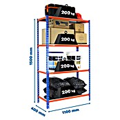 Simonrack Simonclick Estantería metálica Superplus (Al x An x Pr: 150 x 110 x 40 cm, Capacidad de carga por balda: 200 kg, Número de baldas: 4 ud., Inserción, Azul/Naranja/Galvanizado) | BAUHAUS