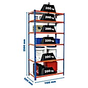 Simonrack Simonclick Metallregal Simonclick Super Plus (H x B x T: 250 x 110 x 50 cm, Traglast pro Boden: 200 kg, Anzahl Böden: 6 Stk., Stecken, Blau/Orange/Silber) | BAUHAUS