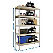 Simonrack Simonforte Schwerlastregal Simonforte Chipboard (H x B x T: 200 x 210 x 75 cm, Traglast pro Boden: 400 kg, Anzahl Böden: 5 Stk., Stecken, Silber) | BAUHAUS