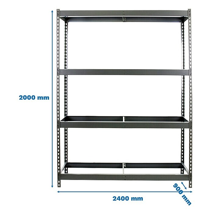 Simonrack Simonforte Estantería para cargas pesadas (Al x An x Pr: 200 x 240 x 90 cm, Número de baldas: 4 ud., Inserción, Gris, Capacidad de carga por balda: 400 kg) | BAUHAUS