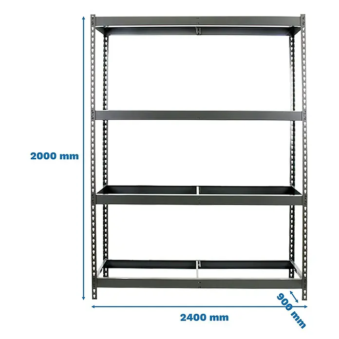 Simonrack Simonforte Estantería para cargas pesadas - Al x An x Pr: 200 x 240 x 90 cm, Número de baldas: 4 ud., Inserción, Gris, Capacidad de carga por balda: 400 kg - Estantería metálica industrial gris oscuro, 2000mm Al x 2400mm An x 900mm Prof, para almacenamiento pesado.
