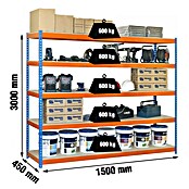 Simonrack Simonforte Schwerlastregal Simonforte Chipboard (H x B x T: 300 x 150 x 45 cm, Traglast pro Boden: 600 kg, Anzahl Böden: 5 Stk., Stecken, Blau/Orange) | BAUHAUS