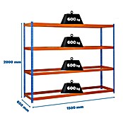 Simonrack Simonforte Estantería para cargas pesadas (Al x An x Pr: 200 x 150 x 60 cm, Número de baldas: 4 ud., Inserción, Azul/Naranja, Capacidad de carga por balda: 600 kg) | BAUHAUS