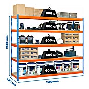 Simonrack Simonforte Schwerlastregal Simonforte Chipboard (H x B x T: 250 x 150 x 60 cm, Traglast pro Boden: 600 kg, Anzahl Böden: 5 Stk., Stecken, Blau/Orange) | BAUHAUS
