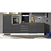 Respekta Premium Küchenzeile BERP290HWGC (Breite: 290 cm, Mit Elektrogeräten, Grau Hochglanz)