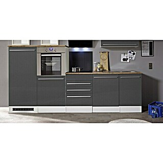 Respekta Premium Küchenzeile BERP290HWGC (Breite: 290 cm, Grau, Mit Elektrogeräten)