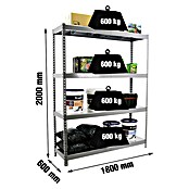 Simonrack Simonforte Schwerlastregal Simonforte Metall (H x B x T: 200 x 180 x 60 cm, Traglast pro Boden: 600 kg, Anzahl Böden: 4 Stk., Stecken, Grau/Silber) | BAUHAUS