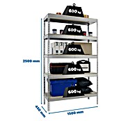 Simonrack Simonforte Schwerlastregal Simonforte Chipboard (H x B x T: 250 x 150 x 45 cm, Traglast pro Boden: 600 kg, Anzahl Böden: 5 Stk., Stecken, Silber) | BAUHAUS