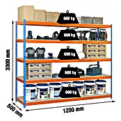 Simonrack Simonforte Schwerlastregal Simonforte Chipboard (H x B x T: 300 x 120 x 60 cm, Traglast pro Boden: 600 kg, Anzahl Böden: 5 Stk., Stecken, Blau/Orange) | BAUHAUS