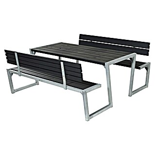 Plus Picknicktisch Zigma (3 -tlg., Schwarz/Silber, Mit 2 Rückenlehnen)