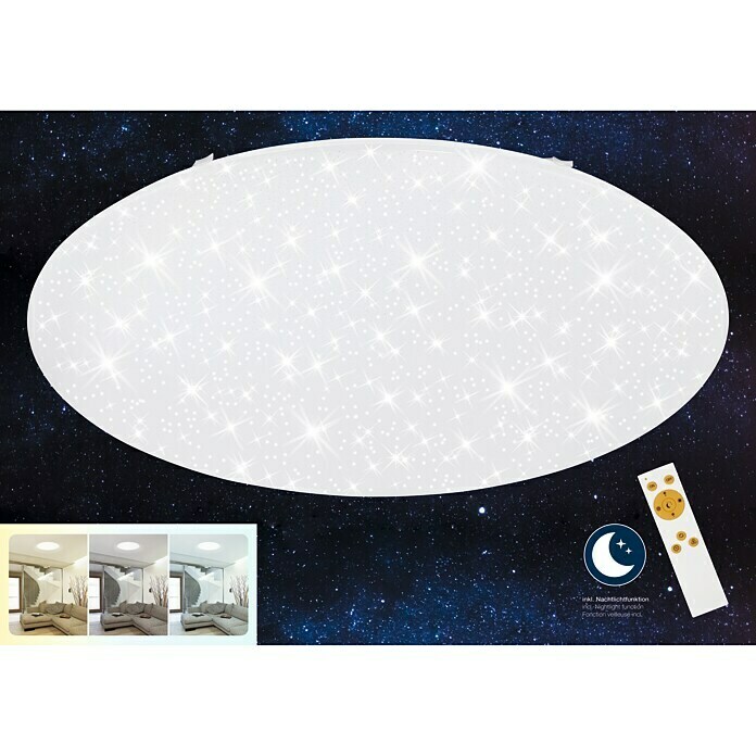LED-Deckenleuchte Sternendekor (80 W, Warmweiß, Ø x H: 80 x 12,5 cm, Weiß)