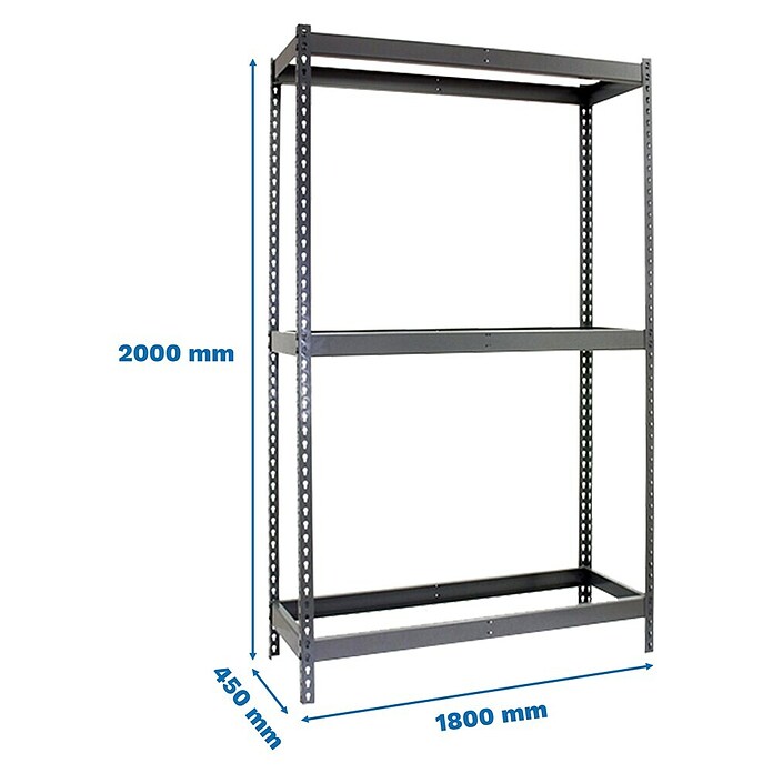 Simonrack Simonforte Estantería para cargas pesadas (Al x An x Pr: 200 x 180 x 45 cm, Número de baldas: 3 ud., Inserción, Gris, Capacidad de carga por balda: 600 kg) | BAUHAUS