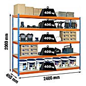Simonrack Simonforte Schwerlastregal Simonforte Chipboard (H x B x T: 200 x 240 x 45 cm, Traglast pro Boden: 600 kg, Anzahl Böden: 5 Stk., Stecken, Blau/Orange) | BAUHAUS