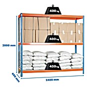Simonrack Simonforte Schwerlastregal Simonforte Chipboard (H x B x T: 200 x 240 x 60 cm, Traglast pro Boden: 400 kg, Anzahl Böden: 3 Stk., Stecken, Blau/Orange) | BAUHAUS