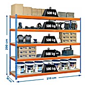 Simonrack Simonforte Schwerlastregal Simonforte Chipboard (H x B x T: 200 x 210 x 90 cm, Traglast pro Boden: 400 kg, Anzahl Böden: 5 Stk., Stecken, Blau/Orange) | BAUHAUS