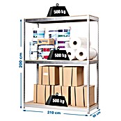 Simonrack Simonforte Schwerlastregal Simonforte Chipboard (H x B x T: 200 x 210 x 90 cm, Traglast pro Boden: 400 kg, Anzahl Böden: 3 Stk., Stecken, Silber) | BAUHAUS