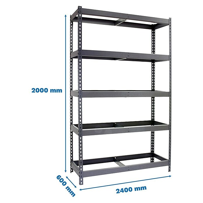 Simonrack Simonforte Estantería para cargas pesadas (Al x An x Pr: 200 x 240 x 60 cm, Número de baldas: 5 ud., Inserción, Gris, Capacidad de carga por balda: 400 kg) | BAUHAUS