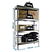 Simonrack Simonforte Schwerlastregal Simonforte Chipboard (H x B x T: 200 x 210 x 75 cm, Traglast pro Boden: 400 kg, Anzahl Böden: 4 Stk., Stecken, Silber) | BAUHAUS