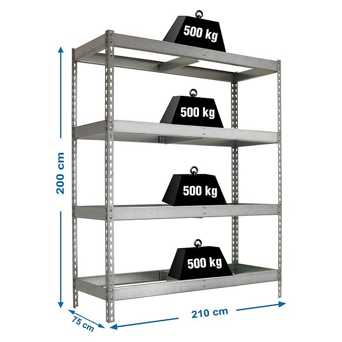 Simonrack Simonforte Estantería para cargas pesadas (Al x An x Pr: 200 x 210 x 60 cm, Número de baldas: 4 ud., Inserción, Galvanizado, Capacidad de carga por balda: 600 kg) | BAUHAUS