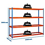 Simonrack Simonforte Estantería para cargas pesadas (Al x An x Pr: 200 x 240 x 75 cm, Número de baldas: 4 ud., Inserción, Azul/Naranja, Capacidad de carga por balda: 600 kg) | BAUHAUS