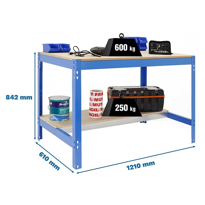 Simonrack Simonwork Werkbank BT0 1200 (L x B: 61 x 121 cm, Arbeitshöhe: 84,2 cm, Belastbarkeit: 850 kg, Blau) | BAUHAUS
