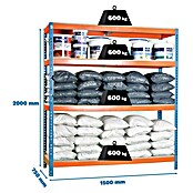 Simonrack Simonforte Schwerlastregal Simonforte Chipboard (H x B x T: 200 x 150 x 75 cm, Traglast pro Boden: 600 kg, Anzahl Böden: 4 Stk., Stecken, Blau/Orange) | BAUHAUS