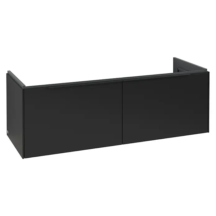 Villeroy & Boch Subway 3.0 Waschbeckenunterschrank - Volcano Black, Anzahl Schubladen: 2 Stk., Farbe Griff: Volcano Black, B x T x H: 127,2 x 47,8 x 42,9 cm, Mit Beleuchtung - Dunkelgrauer wandmontierter Badezimmerschrank mit zwei Schubladen und integrierten Griffen.